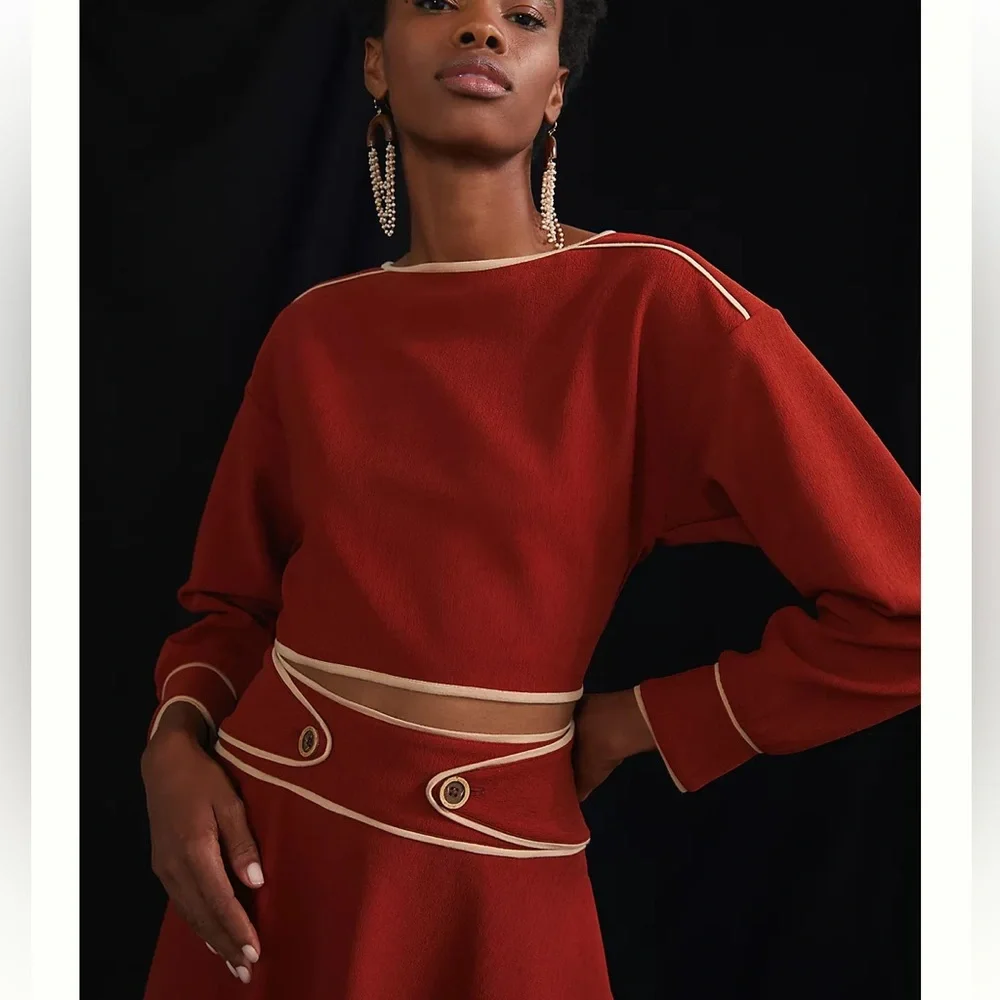 Anthropologie Maeve Contrast Red Skirt Set - Picture 2 of 10